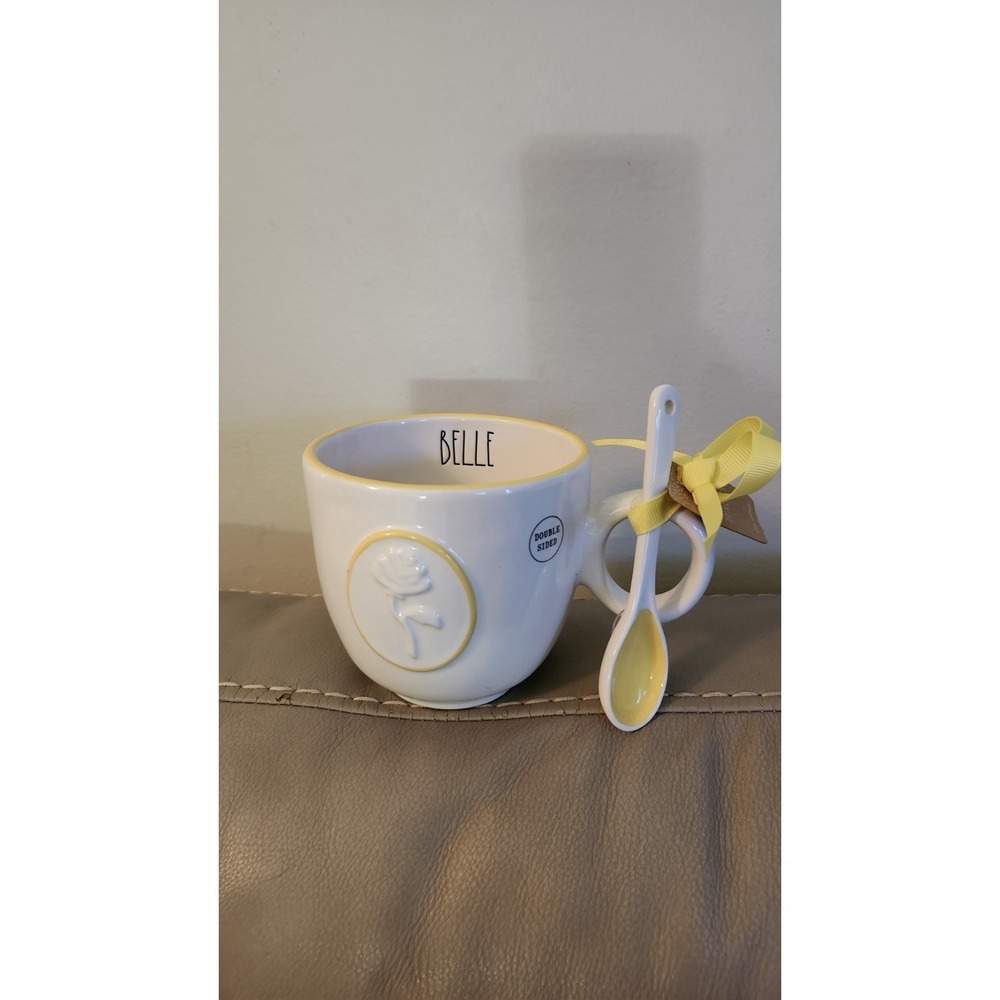 NEW! Rae Dunn Disney Princess Belle Coffee Mug Tea Cup With Spoon Double Sided‎